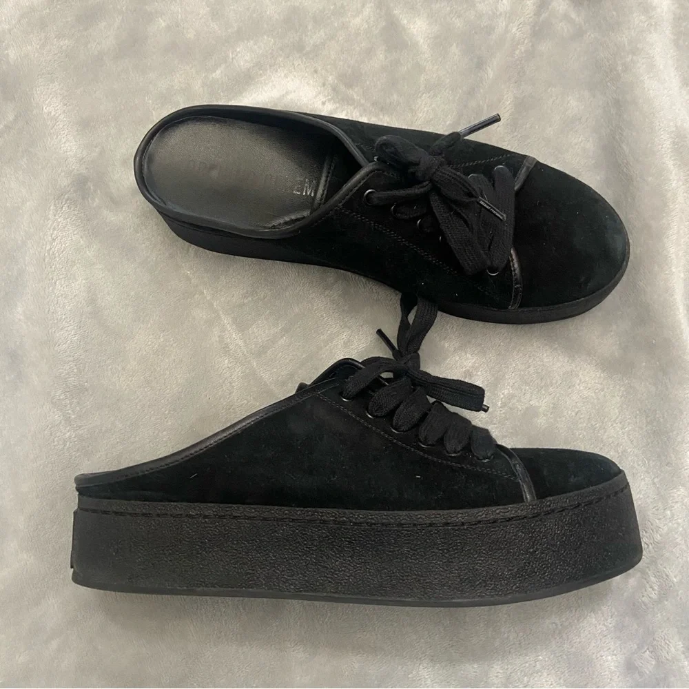 Opening ceremony Black Suede Slip On Platform Shoe
